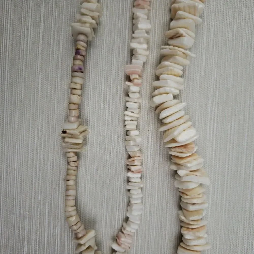 3 Natural Puka Shell Chip Necklaces Summer Beach Surfer Nautical VTG- Now
